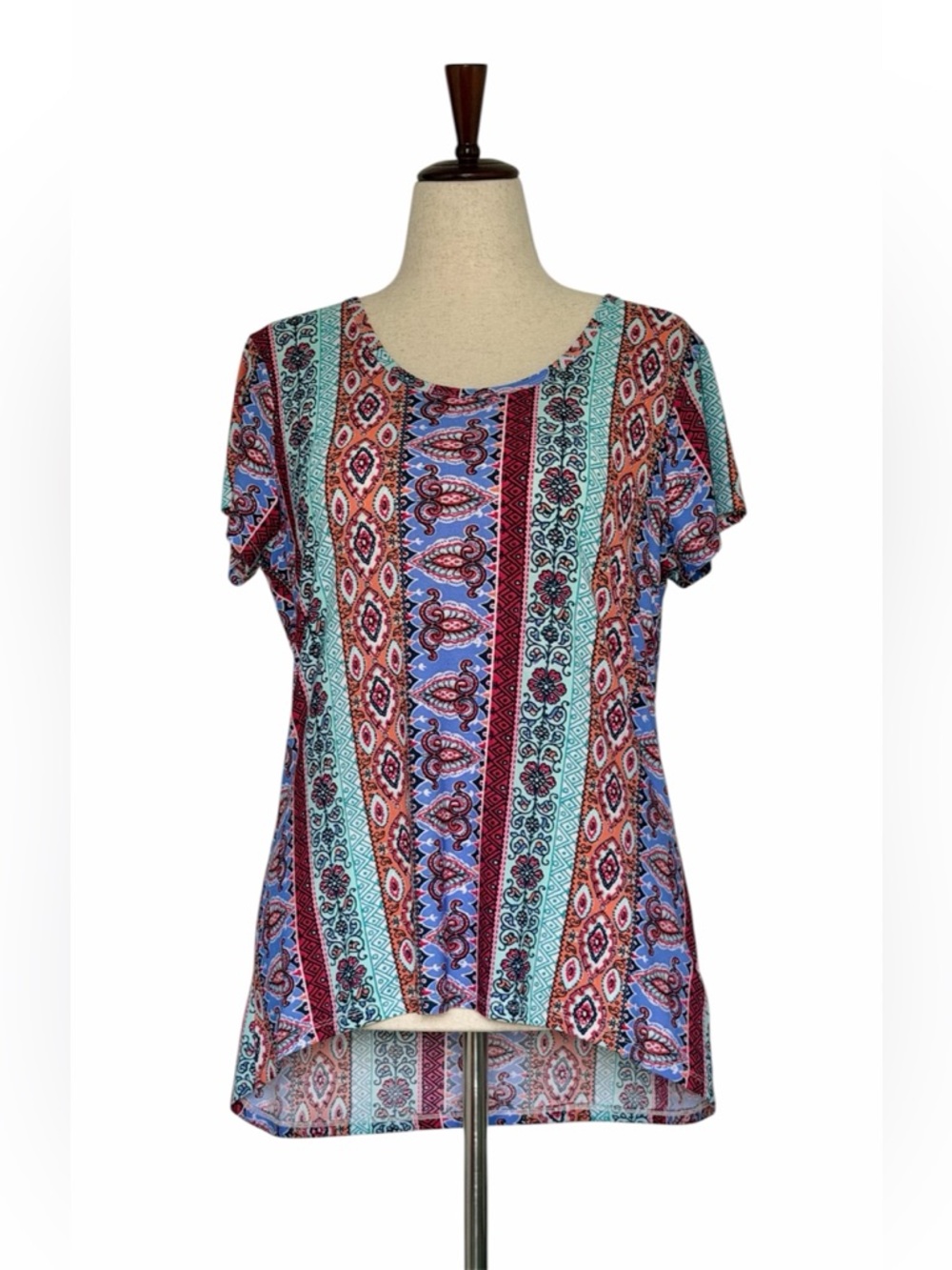 Bobbie Brooks Colorful Boho Print Blouse Ladies Top Soft Stretchy Fabric Size XL